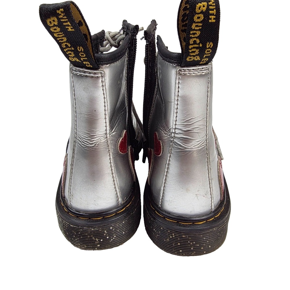 Dr. Martens Boots Metallic Silver Hearts Zipper Side Sz 3 Valentines High Top - Picture 7 of 10